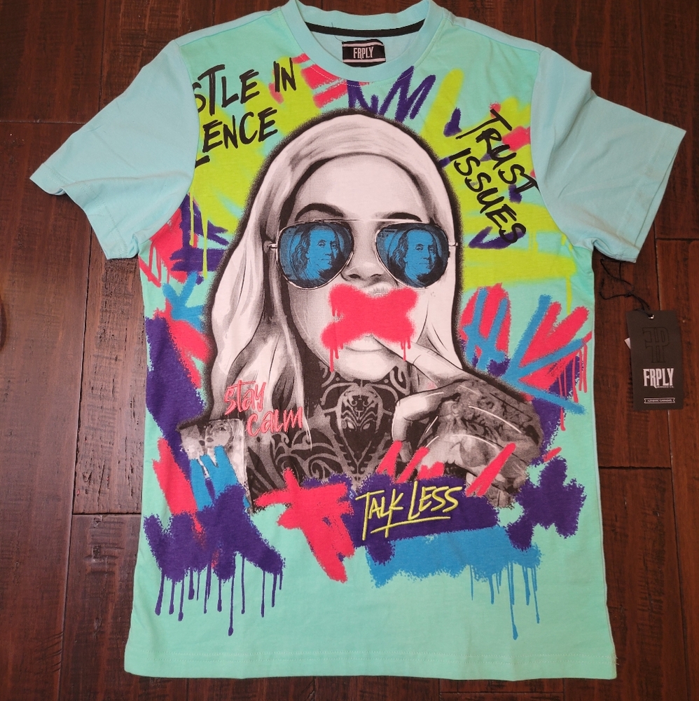 Men's Graphic Tee - Aqua Multicolor Street Art Print